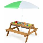 Ensemble table et chaises de jardin 3 en 1 pour enfants, table pique - nique avec parasol et 2 plateaux, ...