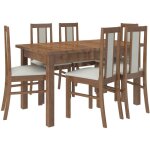 Ensemble table extensible 140 - 180cm et 6 chaises en bois marron et tissu beige clair louiza