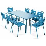 Ensemble table de jardin et 8 fauteuils en m�tal bleu pacific - palavas