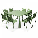 Ensemble table de jardin carr�e et 8 fauteuils en m�tal vert cactus - palavas