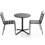 Oviala - ensemble table de jardin ronde et 2 chaises mtal gris - palavas