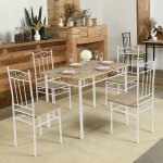 Ensemble table  manger 109x 69x 75 cm et 4 chaises - htre clair et blanc - style industriel, pour cuisine, ...