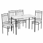 Ensemble table � manger 109x 69x 75 cm et 4 chaises - marbre noir et blanc - style industriel pour cuisine, ...