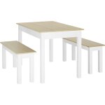 Homcom - ensemble table à manger 3 pièces - 2 bancs encastrables, grande table 4 - 6 personnes - blanc ... Homcom - ensemble table à manger 3 pièces - 2 bancs encastrables, grande table 4 - 6 personnes - blanc ...