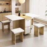 Ensemble table � manger avec 4 chaises blanches rembourr�es, table pliante, 120x80x75 cm, 2 espaces de ...