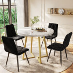 Okwish ? ensemble table � manger ronde 80 cm avec 4 chaises en velours noir ? pieds en m�tal dor� ? plateau ...