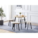Deco in paris - ensemble table � manger en bois avec 4 tabourets beige irina