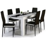 Idmarket - ensemble table  manger georgia 140 cm blanche et noire et 6 chaises romane noires liser ...