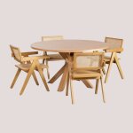 Sklum - ensemble de table  manger ronde en mdf (140 cm) pleven et 4 chaises avec accoudoirs en bois ...