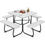 Ensemble table de pique - nique avec 4 bancs int�gr�s, ensemble de jardin table de pique - nique carr�e ...