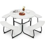 Ensemble table de pique - nique avec 4 bancs int�gr�s, ensemble de jardin table de pique - nique circulaire ...