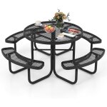 Ensemble table de pique - nique ronde avec 4 bancs intégrés pour 8 personnes, table de camping en métal ... Ensemble table de pique - nique ronde avec 4 bancs intégrés pour 8 personnes, table de camping en métal ...
