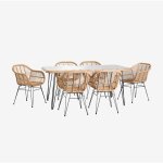 Ensemble table rectangulaire en osier synth�tique leribert (180x90 cm) et 6 chaises de salle � manger ...