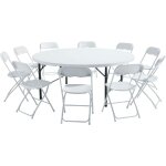 Rekkem - ensemble table ronde et 8 chaises pliantes