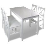 Ensemble table salle à manger 108 cm salon en bois de pin avec 4 chaises blanc Ensemble table salle à manger 108 cm salon en bois de pin avec 4 chaises blanc