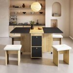 Ensemble table de salle  manger, 4 places, avec table pliante, 4 chaises en simili cuir, style moderne ...