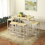 Ensemble table de salle � manger, table de bar et chaises de bar, table haute et 4 tabouret, ch�ne