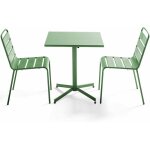 Oviala - ensemble table de jardin carrée et 2 chaises métal vert cactus - palavas Oviala - ensemble table de jardin carrée et 2 chaises métal vert cactus - palavas