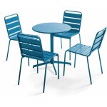 Oviala - ensemble table de jardin ronde et 4 chaises bleu pacific - palavas