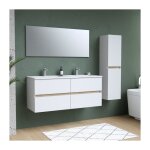 Ensemble totem blanc 120 avec vasque double, miroir & colonne
