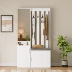 Ensemble de vestiaire 6 en 1, avec miroir, meuble d'entr�e avec banc et �tag�re � chaussures, porte - ...