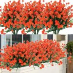 Plantes et fleurs artificis d'extrieur rsistantes aux uv - orange rouge 8pcs