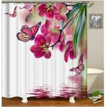 Rideau douche blanc avec crochet rideau douche bambou fleuri rose, grand rideau douche anti - moisissure ...