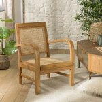 Macabane - dak - fauteuil marron clair mindi et cannage Macabane - dak - fauteuil marron clair mindi et cannage