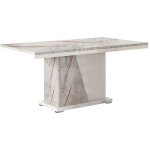 Altobuy - eros - table repas pied central blanc et aspect marbre