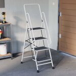 Escabeau � 4 marches avec rampe et tapis antid�rapant cadre en fer h 160 x l 54 x p 83 cm