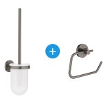 Essentials set d'accessoires wc avec porte balai wc + drouleur de papier mural, hard graphite bross ...