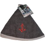 Essuie mains torchon rond 60 cm brode ancre anthracite Essuie mains torchon rond 60 cm brode ancre anthracite