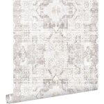 Estahome - papier peint tapis patchwork kilim oriental gris chaud clair
