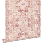 Estahome - papier peint tapis patchwork kilim oriental rose terracotta