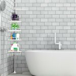 Etag�re d'angle de douche t�lescopique acier inoxydable - polypropyl�ne avec 4 tablettes blanches