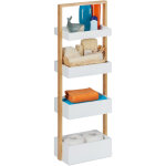 Relaxdays - etagre de bain, 4 tages, en bambou et mdf, pour salle de bain, meuble troit hlp 88x30x18 ...