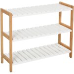 Homcom - etagre  chaussures, tagre de rangement, meuble chaussures 3 niveaux bambou mdf blanc