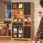 �tag�re de cuisine, armoire haute vintage style ferme, meuble de rangement, vitrine, �tag�res r�glables, ...