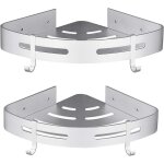 Etag�re douche d'angle sans per�age accessoire salle de aluminium lot de 2 argent avec crochets