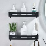 Etagere douche noir etagere salle de bain sans percage panier murale de douche en aluminium tablette ...