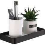 Etag�re douche pour salle de bain 25cm sans per�age panier de rangement avec tablette en verre noir