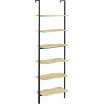 Homcom - tag�re �chelle biblioth�que style industriel h206 cm 6 �tag�res acier noir panneaux aspect bois ...