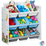 Relaxdays - etag�re enfants, 9 bo�tes de rangement, motifs feu, mdf, plastique, meuble hxlxp 67 x 65 ...