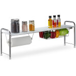Etagère évier avec porte rouleau de cuisine, meuble cuisine avec panier, métal hxlxp: 32 x 94 x 23 cm, ... Etagère évier avec porte rouleau de cuisine, meuble cuisine avec panier, métal hxlxp: 32 x 94 x 23 cm, ...
