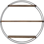 Etag�re murale ronde 3 niches 60x15x60 cm en bois et m�tal noir