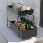 Etagere de rangement sous evier rack avec tiroir coulissant pour cuisine et salle de bain - 2 niveaux ...