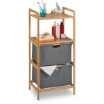 Relaxdays - etagre de salle de bain  panier  linge, 2 tages & 2 corbeilles en tissu, bambou, 96x44x34 ...
