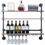 �tag�re � vin, style industriel - murale - vintage - pour bouteille de vin - avec support en verre - ...