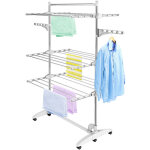 Etendoir à linge, etendage à linge, 3 étagères, blanc, avec ailes et barre supérieure, matériau: tubes ... Etendoir à linge, etendage à linge, 3 étagères, blanc, avec ailes et barre supérieure, matériau: tubes ...