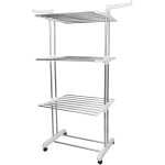 Haloyo - etendoir � linge grande capacit� avec 3 niveaux, s�choir � linge inox, 72 x 64 x170 cm blanc ...